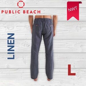 ⬇️🇨🇦🆕🏷️*NWT* PUBLIC BEACH | L | Men’s Linen blend pants pull-on pants in navy
